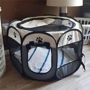 Foldable Pet Playpens for Puppies/Dogs/Cats/Rabbits with Removable Mesh- Grey